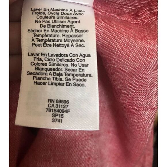 DKNY red/pink and white button down pure linen space dye chambray long sleeves - Picture 12 of 12